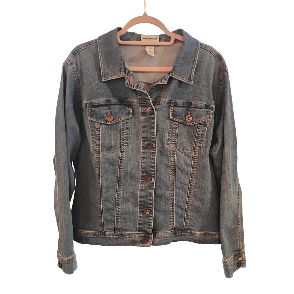 Jessica London Stretch Denim Jean Jacket Women's Size 12 Classic Trucker Style